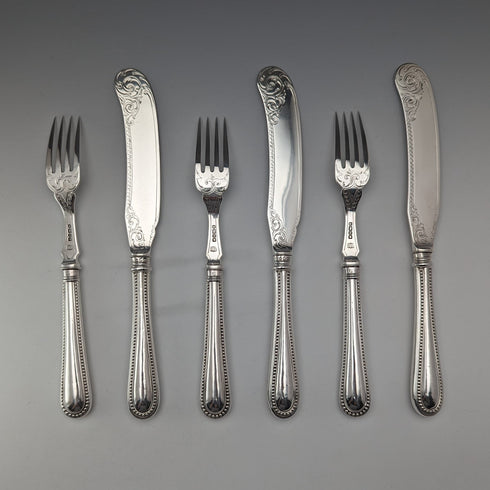 19 世紀末英國古董純銀魚餐具 3 對約翰吉爾伯特